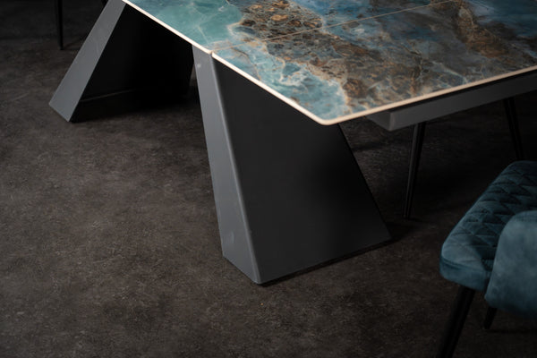OASIS Extendable Italian Sintered Stone Dining Table in Crystal Blue Marble Look 160-200-240 cm
