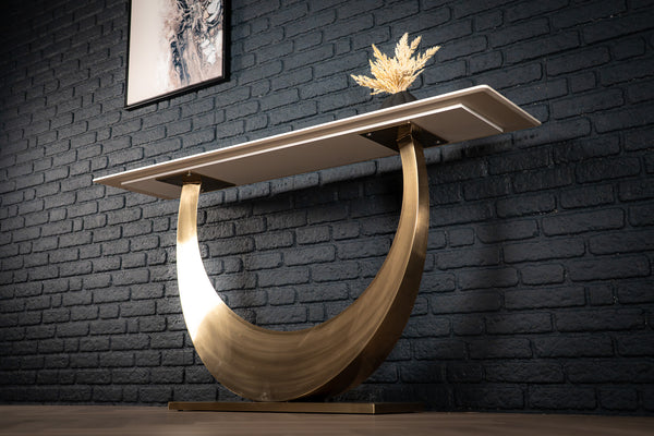Cetona Italian Sintered Stone Console Table in White Concrete Gold Marble Look 160 cm
