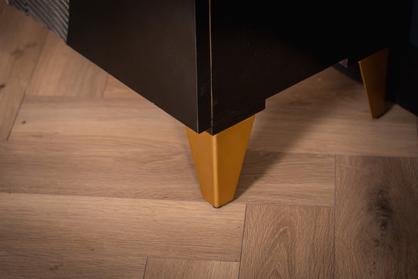 Sunset Handcrafted TV unit lowboard black gold solid mango wood metal feet 180 cm