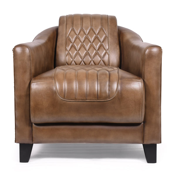 Chicago Club Genuine Leather Armchair in Vintage Brown with Wooden Legs