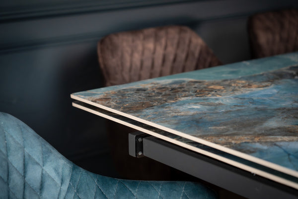 Apollo Extendable Italian Sintered Stone Dining Table in Crystal Blue Marble Look 180-220-260 cm