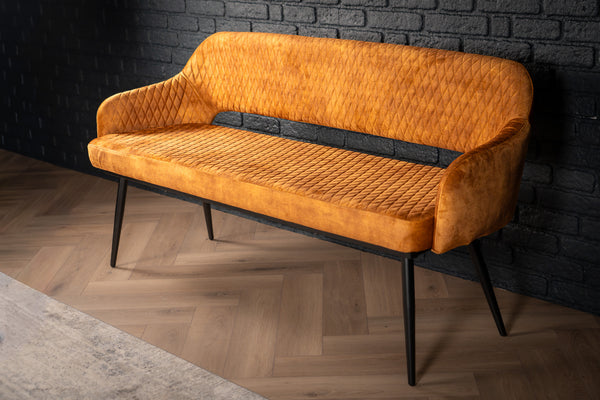 Glamour Elegant Mustard Yellow Velvet Bench with Black Coated Legs 160 cm