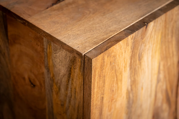 Sunset Handcrafted TV unit lowboard natural brown gold solid mango wood metal feet 180 cm