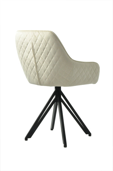 Terra Rotatable Beige Velvet Dining Chair with Diamond Quilting and Black Coated Legs