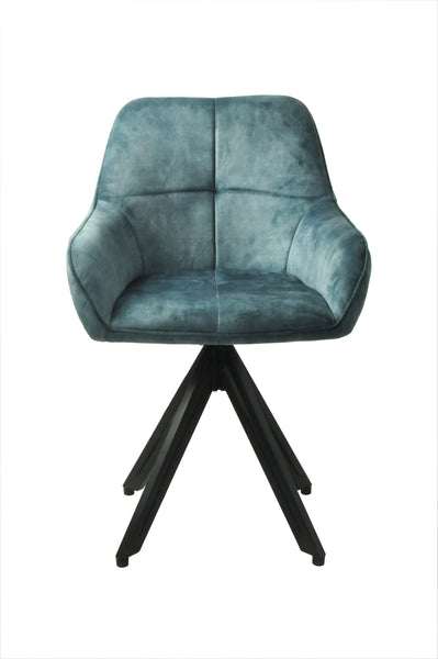 Terra Rotatable Petrol Blue Velvet Dining Chair with Diamond Quilting and Black Coated Legs