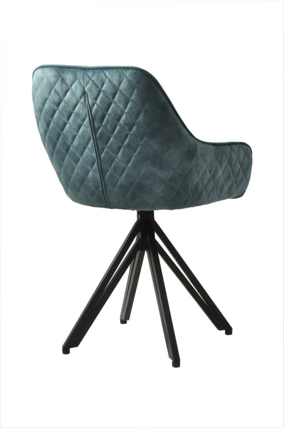 Terra Rotatable Petrol Blue Velvet Dining Chair with Diamond Quilting and Black Coated Legs