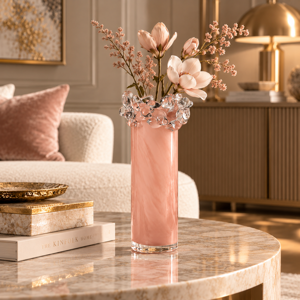 Pink Crystal-Effect Handmade Glass Vase - 28cm