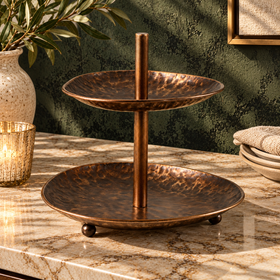 Antique Brass Hammered Two-Tier Serving Stand - 26cm