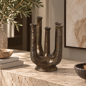 Antique Bronze Multi-Neck Ceramic Vase - 35cm