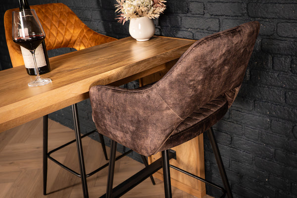 Glamour Elegant Grey Dark Brown Velvet Barstool with Black Coated Legs