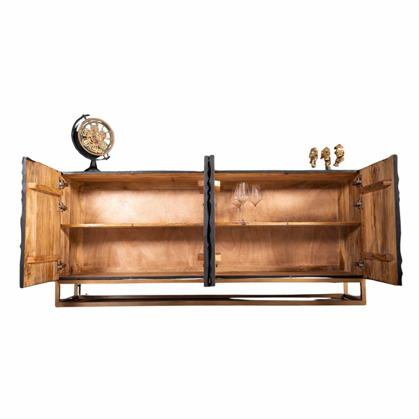 Solid Mango Wood Sideboard Black 177 cm – Scorpion 3D Carved Front
