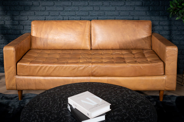 California Genuine Leather 3 Seater Sofa in Light Brown Colour 185 cm