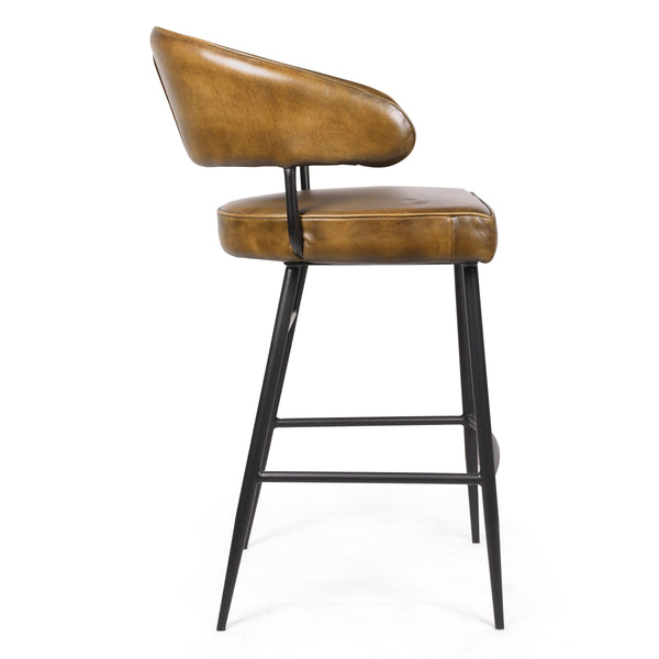 Vienna Genuine Leather Bar Stool in Vintage Brown and Black Legs