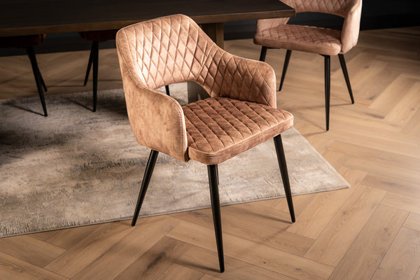 Glamour Elegant Beige Greige Champagne Velvet Chair with Decorative Quilting and Black Legs