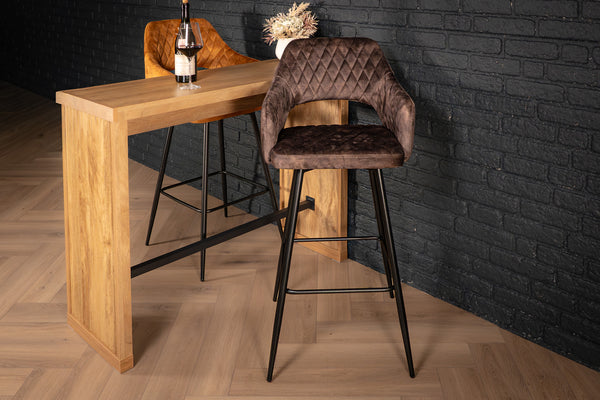 Glamour Elegant Grey Dark Brown Velvet Barstool with Black Coated Legs