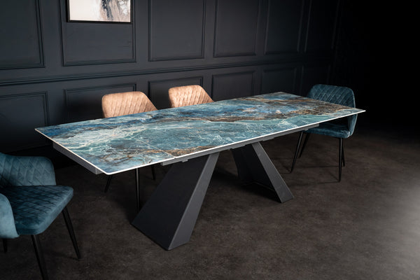 OASIS Extendable Italian Sintered Stone Dining Table in Crystal Blue Marble Look 160-200-240 cm