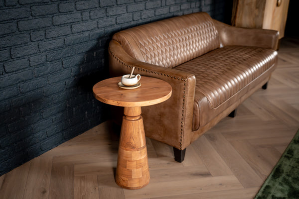 Solid Acacia Wood Side Table 40 cm with Sculptural Pedestal Base – Aria