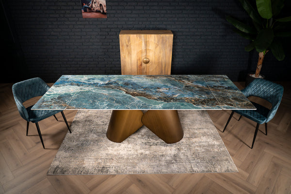 Nemesis Extendable Italian Sintered Stone Dining Table in Crystal Blue Marble Look 180-220-260 cm
