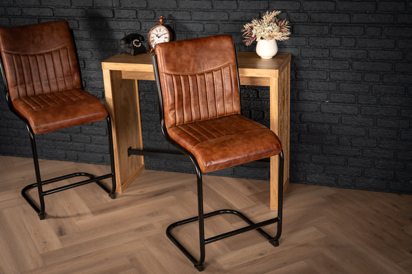 Veneto Genuine Leather Cantilever Barstool Chair Brown