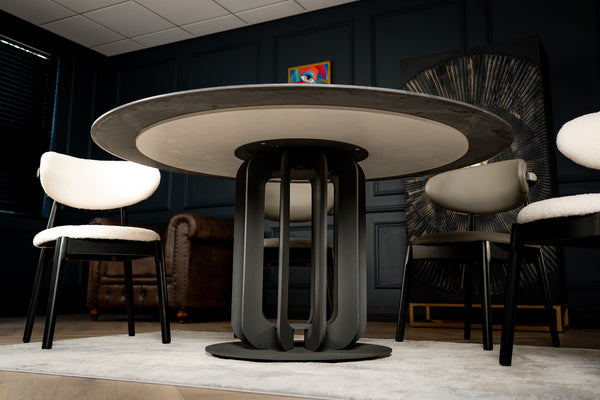 Fresco Italian Sintered Stone Round Dining Table in Black Manhattan Marble 150 cm