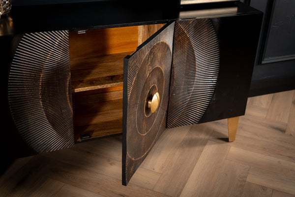 Sunset Handcrafted Solid Mango Wood Sideboard Black 140 cm