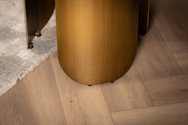 Petroio Italian Sintered Stone Round Side Table in White Concrete Gold Marble Look 40 cm