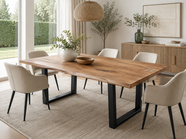 Solid Acacia Wood Iron Dining Table with Butterfly Inserts 180cm - Aspen Live Edge Light Brown