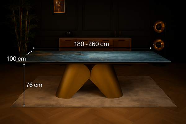 Nemesis Extendable Italian Sintered Stone Dining Table in Crystal Blue Marble Look 180-220-260 cm