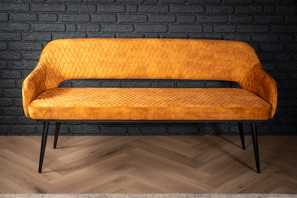 Glamour Elegant Mustard Yellow Velvet Bench with Black Coated Legs 160 cm