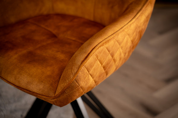 Velvet Swivel Dining Chair Mustard Yellow with Black Legs – Terra