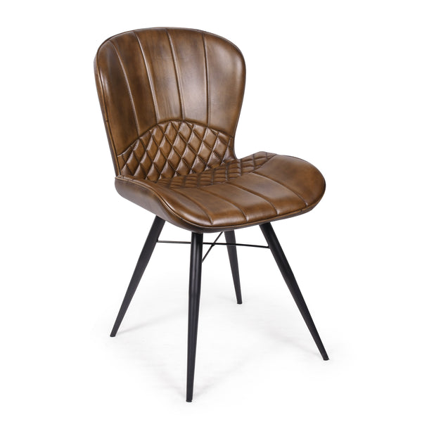 Valencia Curve Genuine Leather Dining Chair in Antique Brown and Black Legs