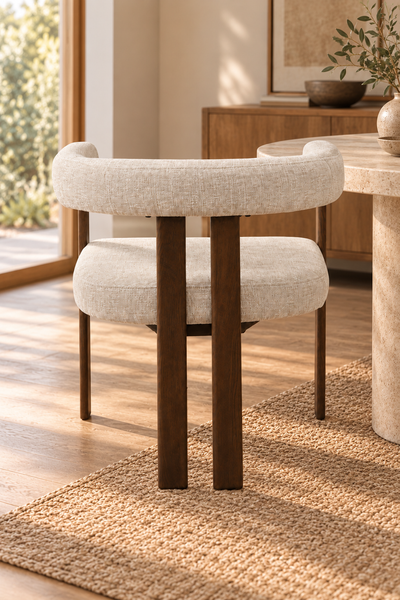 Oatmeal Textured Upholstered Dining Armchair - Lyon