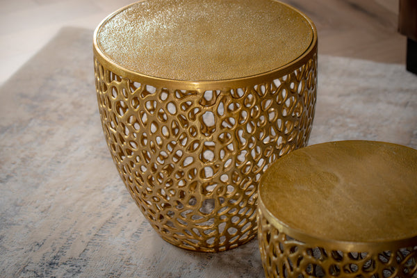 Golden Coral Aluminium Design Gold Side Table Set of two 40cm/30cm