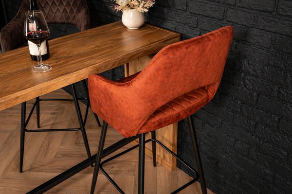 Velvet Bar Stool Rust Brown with Black Legs – Glamour