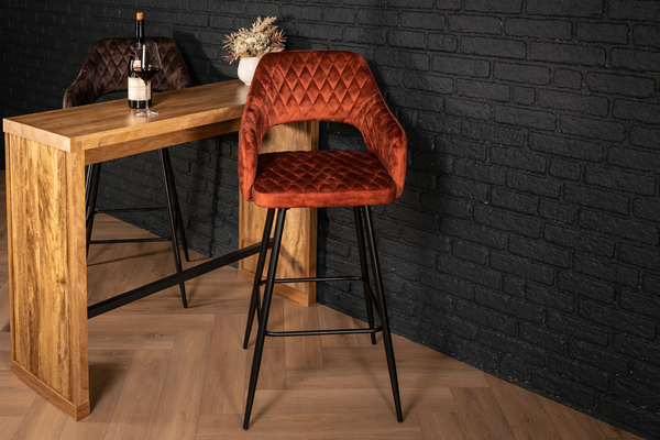 Velvet Bar Stool Rust Brown with Black Legs – Glamour