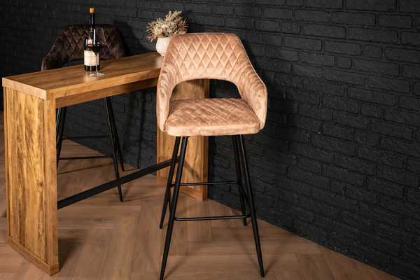 Velvet Bar Stool Champagne with Black Legs – Glamour