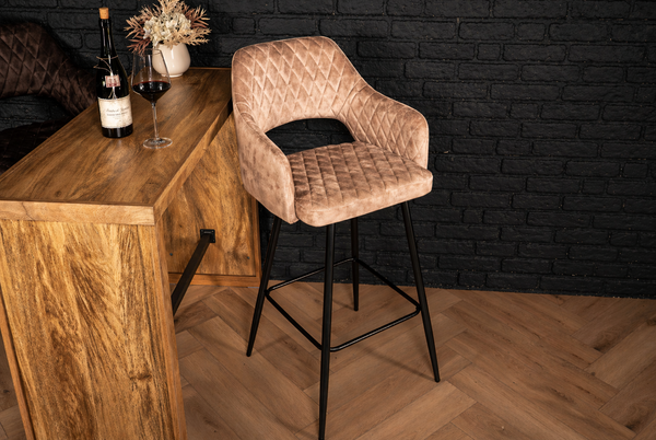 Velvet Bar Stool Champagne with Black Legs – Glamour