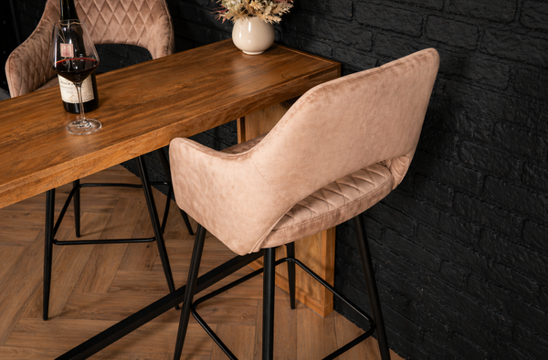 Velvet Bar Stool Champagne with Black Legs – Glamour