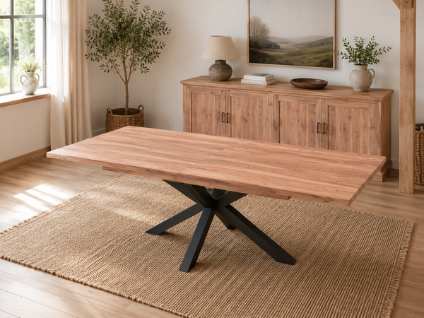 Solid Acacia Wood Extendable Dining Table 160–200cm - Lennox with Spider Legs