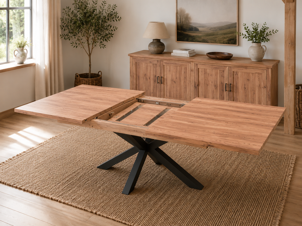 Solid Acacia Wood Extendable Dining Table 160–200cm - Lennox with Spider Legs