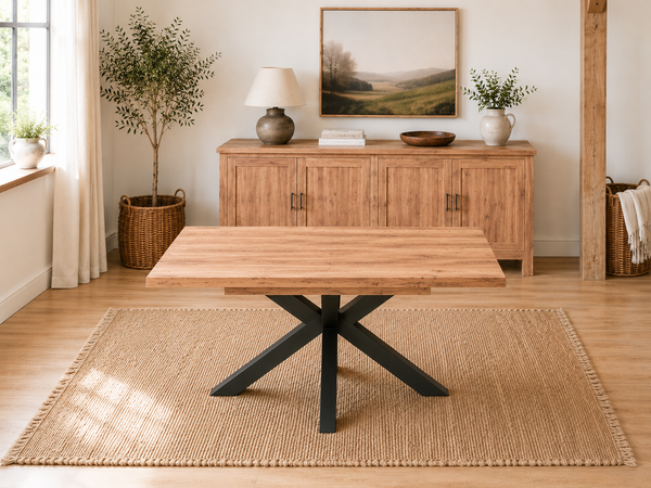 Solid Acacia Wood Extendable Dining Table 160–200cm - Lennox with Spider Legs