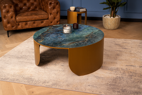 Petroio Italian Sintered Stone Round Coffee Table in Crystal Blue Marble Look90 cm