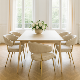 Vienna Genuine Leather Dining Chair in Beige with Golden Legs