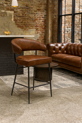 Vienna Genuine Leather Bar Stool in Vintage Brown and Black Legs