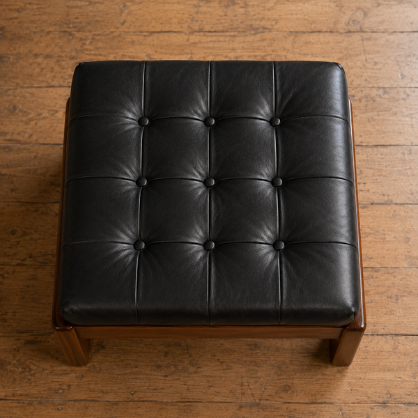 Genuine Leather Footstool with Acacia Wood Frame – Bahamas