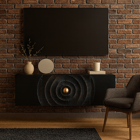 Sunset Solid Mango Wood Floating TV Unit in Black 180cm