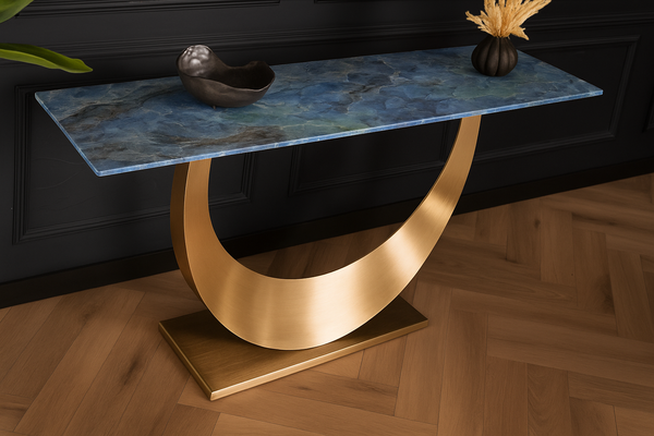 Cetona Italian Sintered Stone Console Table in Crystal Blue Marble Look 160 cm