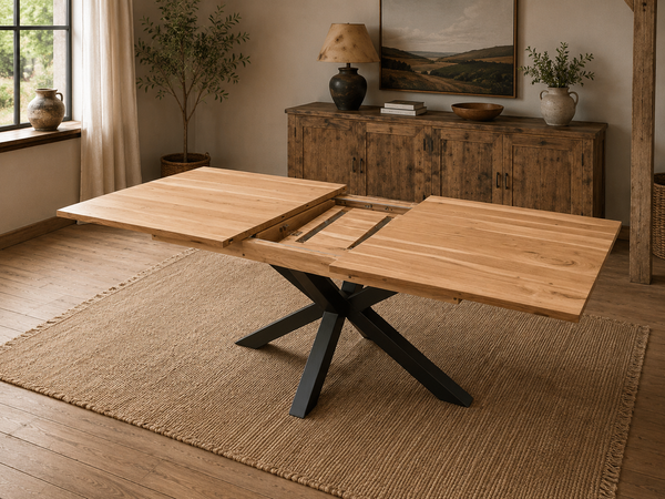 Extendable Solid Mango Wood Dining Table 180-260cm - Arlo Spider Legs