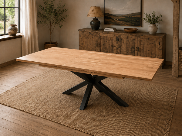 Extendable Solid Mango Wood Dining Table 180-260cm - Arlo Spider Legs