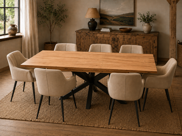 Extendable Solid Mango Wood Dining Table 180-260cm - Arlo Spider Legs